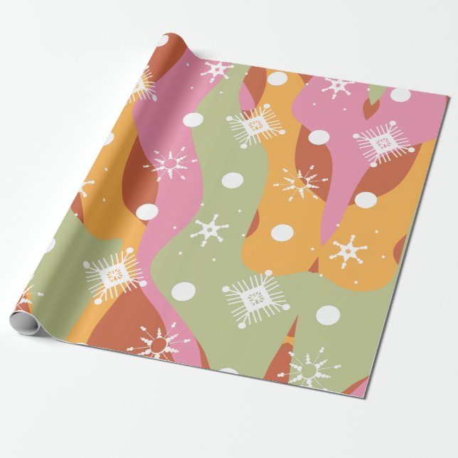 Papel De Regalo Olas de copos de nieve de Navidad divertida (Desenrollado)