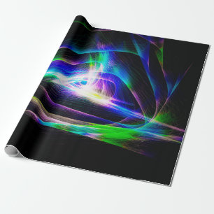 Papel De Regalo Olas de luz abstractas y resúmenes de fondo negro,