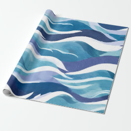 Papel De Regalo Olas del océano azul | Acuarela simplista moderna