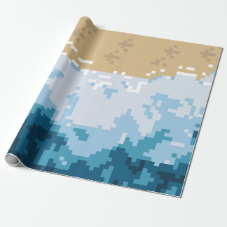 Papel De Regalo Olas del Océano Pixeladas y Patrón de Costa