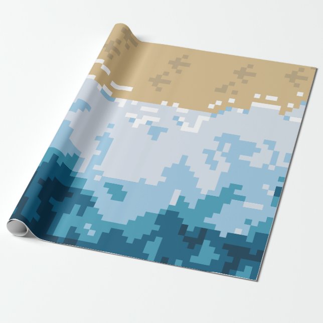Papel De Regalo Olas del Océano Pixeladas y Patrón de Costa (Desenrollado)