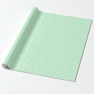 Papel De Regalo Olas japonesas, verde claro en blanco