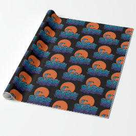 Papel De Regalo Olas vibrantes y puesta de sol