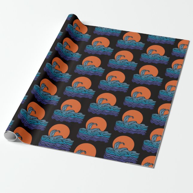 Papel De Regalo Olas vibrantes y puesta de sol (Desenrollado)