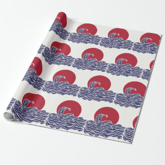 Papel De Regalo Olas y puesta de sol en los océanos rojo, blanco y