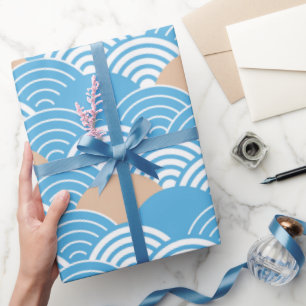 Papel De Regalo Olas y Sol Naciente Seigaiha Japoneses Modernos