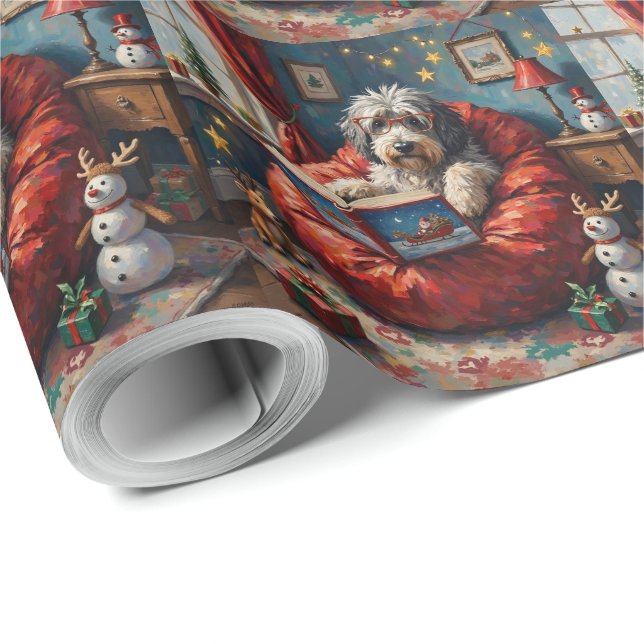 Papel De Regalo Old English Sheepdog Christmas Story Time Holiday (Esquina del rollo)