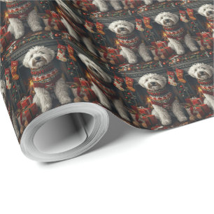 Papel De Regalo Old English Sheepdog con regalo de Navidad en la c