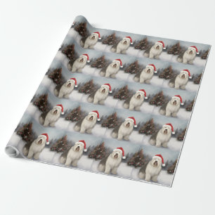 Papel De Regalo Old English Sheepdog en la nieve Navidad