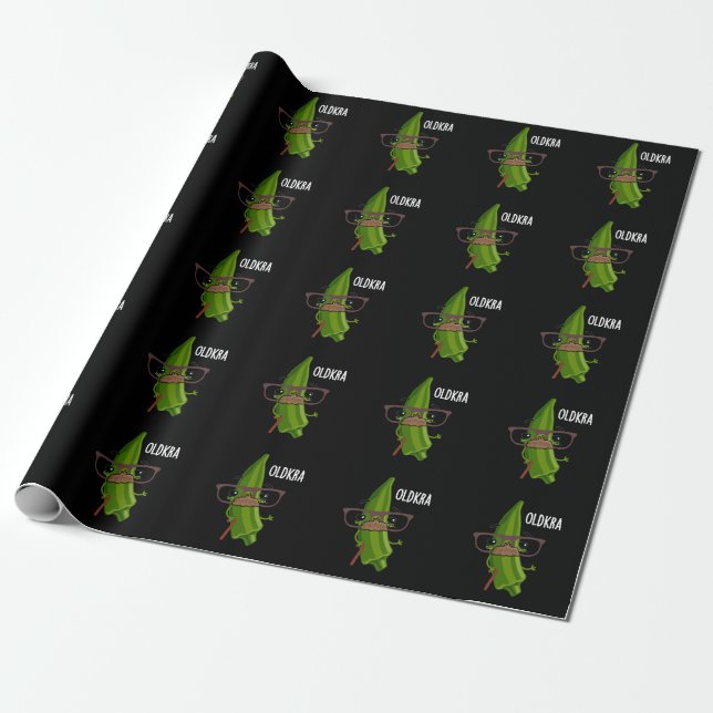 Papel De Regalo Old-kra Funny Okra Pun Dark BG (Desenrollado)