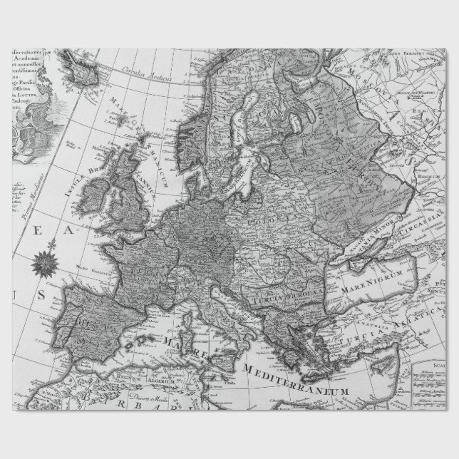 Papel De Regalo Old Maps Black and White Wrapping Paper (Superficie plana)