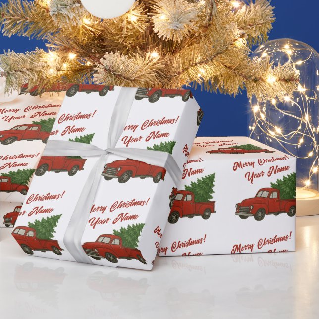 Papel De Regalo Old red truck with Christmas tree custom (Vacaciones)