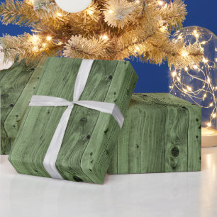 Papel De Regalo Olive Green Faux Wood