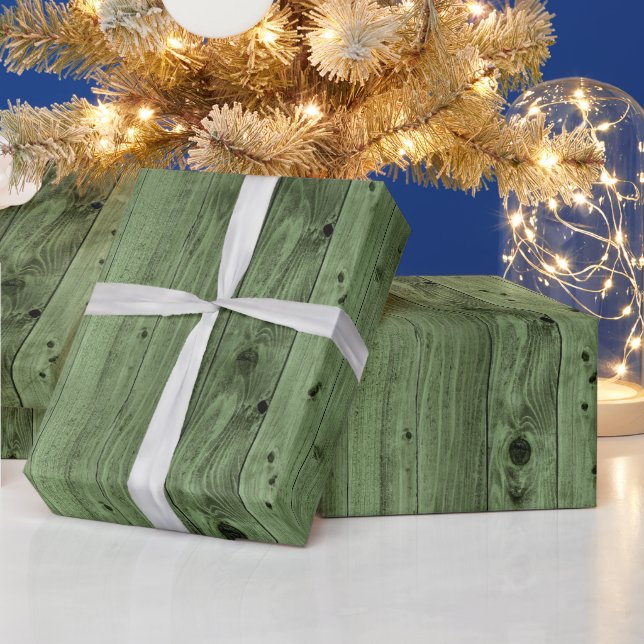 Papel De Regalo Olive Green Faux Wood (Vacaciones)