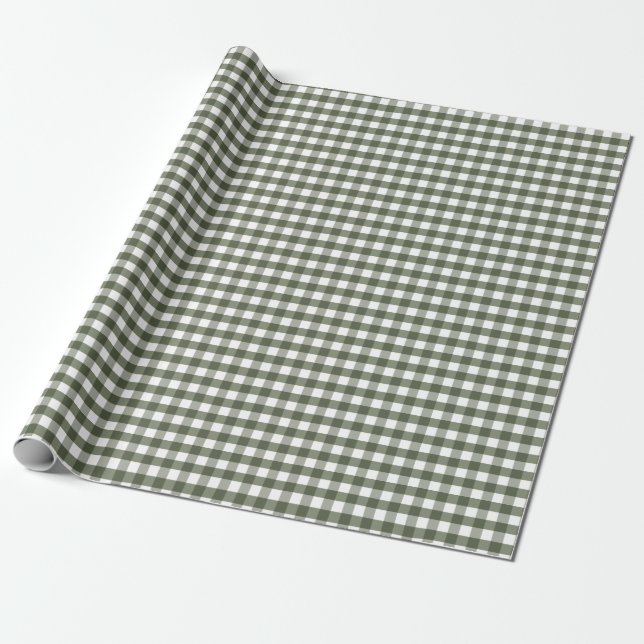Papel De Regalo Olive Green Gingham Pattered (Desenrollado)