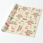 Papel De Regalo Olivia Merry Christmas Retro Nombre Personalizado<br><div class="desc">Personalizado Retro Moderno del Siglo Medio Leyendo Feliz Navidad Patrón sin Maravilla con el nombre Olivia. Diseño tipográfico con nostálgico,  divertido y estético moderno de mediados de siglo. En Navidades rojos,  verde oliva y crema.</div>