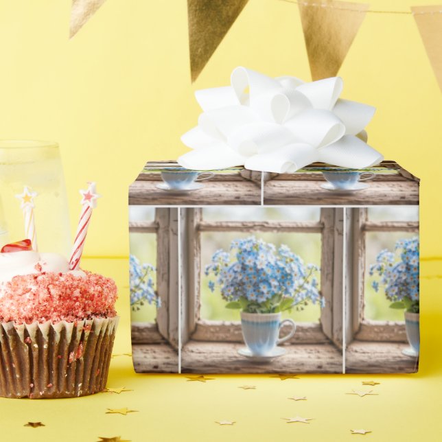 Papel De Regalo Olvídenme-No Bunch In Coffee Cup (Fiesta de cumpleaños )