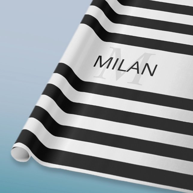 Papel De Regalo Ombre de rayas plateado falso contemporáneo y negr (Subido por el creador)