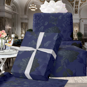 Papel De Regalo Ombre Floral Vintage Negro Y Azul Elegante