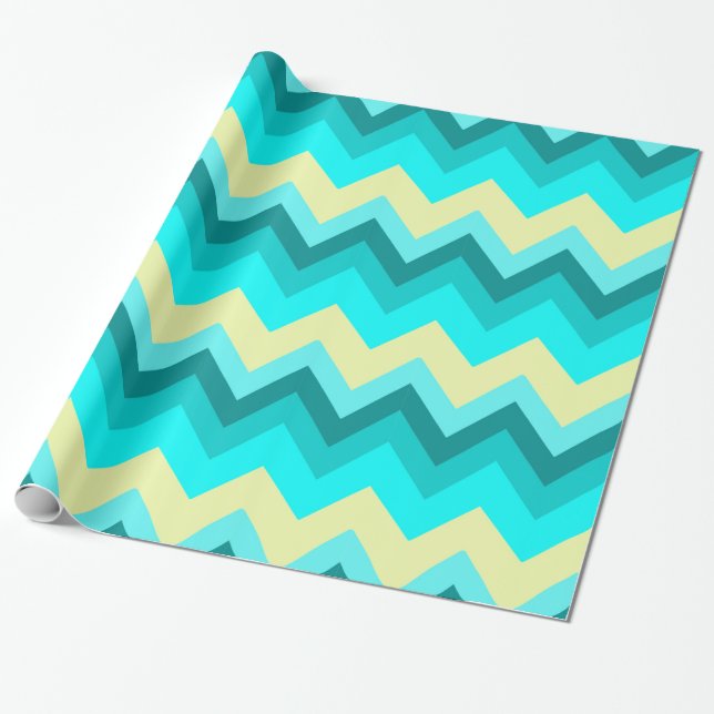Papel De Regalo Ombre Girly Pattern Verde azulado Turquesa Chevron (Desenrollado)