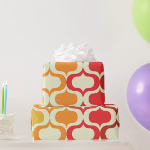 Papel De Regalo Ombre Ogee Pattern en Naranja, mandarina y rojo