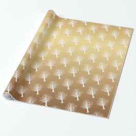 Papel De Regalo Ombre Oro y Árboles de invierno blancos