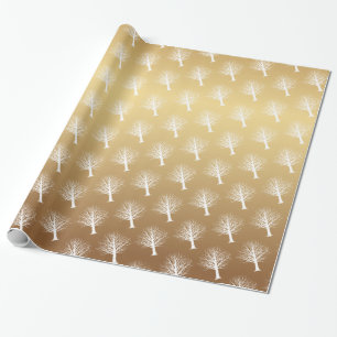 Papel De Regalo Ombre Oro y Árboles de invierno blancos