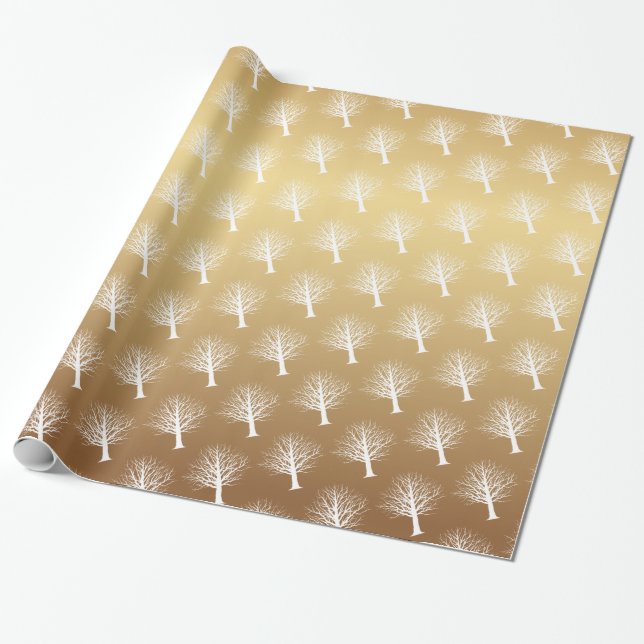 Papel De Regalo Ombre Oro y Árboles de invierno blancos (Desenrollado)