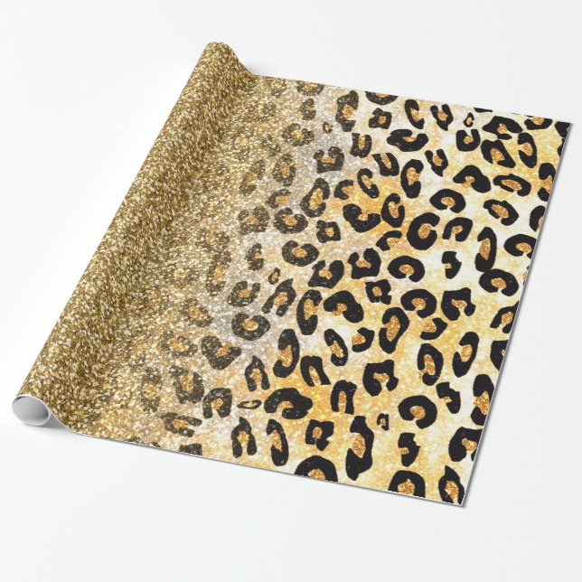 Papel De Regalo Ombre Purpurina de oro del patrón Leopard moderno (Desenrollado)