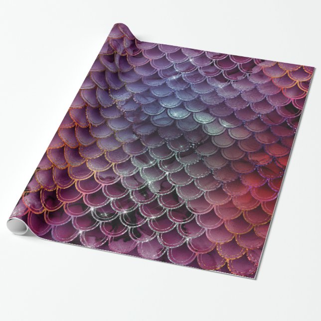 Papel De Regalo Ombre Purpurina Mermaid Scales (Desenrollado)