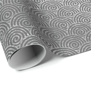 Papel De Regalo Ondas Art Deco Círculos de espiral gris plateado I