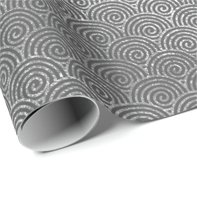 Papel De Regalo Ondas Art Deco Círculos de espiral gris plateado I (Esquina del rollo)