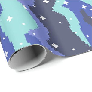 Papel De Regalo Ondas Cósmicas de Píxeles con Patrón de Estrellas