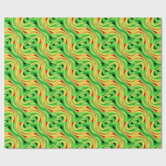 Papel De Regalo ondas de cromo verdes y doradas (Superficie plana)