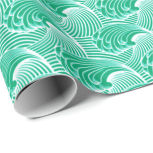 Papel De Regalo Ondas japonesas del vintage, verde de jade y