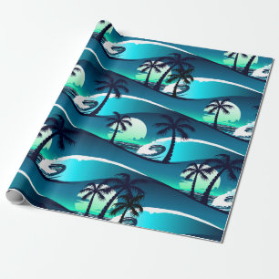 Papel De Regalo Ondas y palmeras