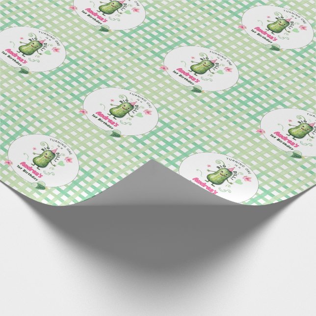 Papel De Regalo One Big Dill Pickle First Birthday Pink (Esquina)