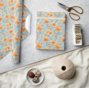 Papel De Regalo Onente azul de flores