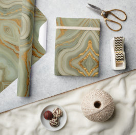 Papel De Regalo Ónix Verde Salvia Con Oro