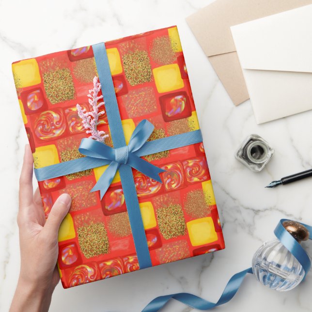 Papel De Regalo Óptico Purpurina de la estrella de la plaza roja y (Regalar)