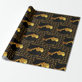 Papel De Regalo Opulent Swirl Liquid Gold Black Monochrome Achempo