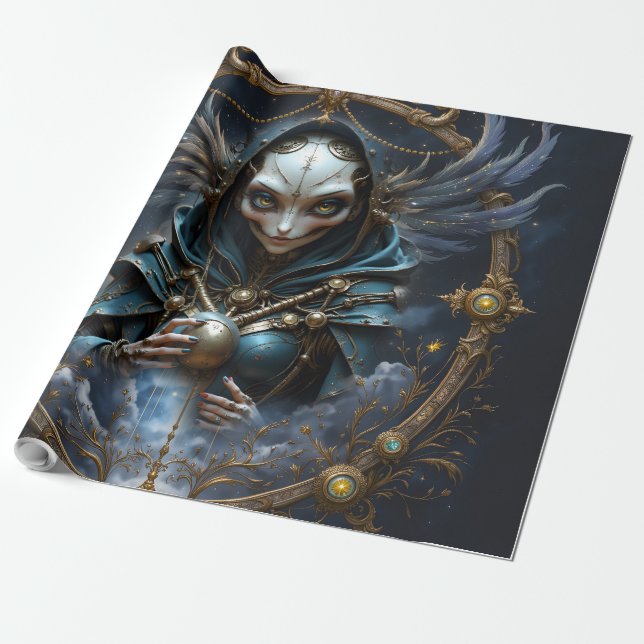 Papel De Regalo Oráculo Celestial – Guardián Entre las Estrellas.  (Desenrollado)