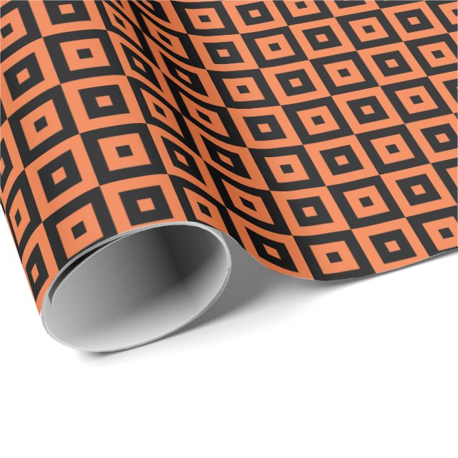 Papel De Regalo Orange and Black Art Deco Squares Geometric (Esquina del rollo)