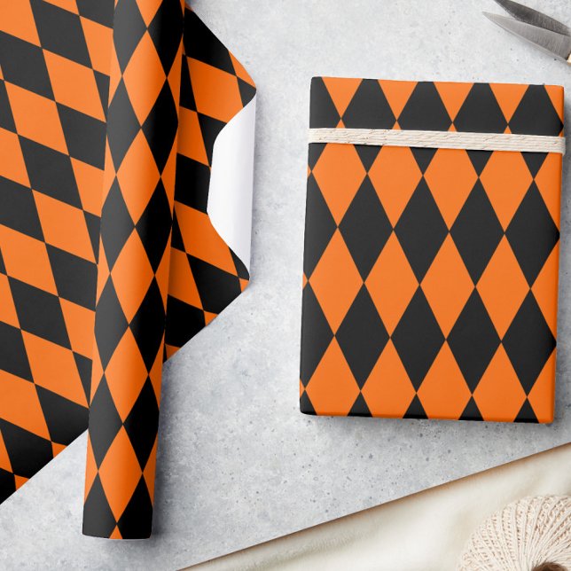 Papel De Regalo Orange Black Harlequin Diamonds Checkers Design  (Subido por el creador)
