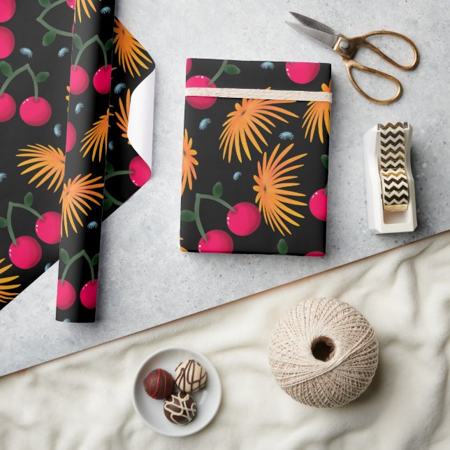 Papel De Regalo Orange Floral Cherry Pattern (Artesanía)