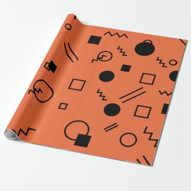 Papel De Regalo Orange, fun, trendy, geometric Memphis graphic (Desenrollado)
