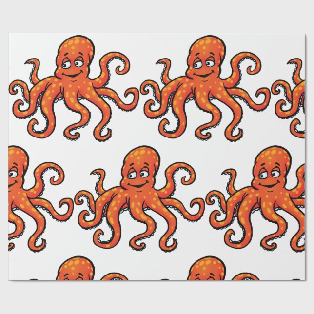 Papel De Regalo Orange Octopus Cartoon Ocean Sea Creature (Superficie plana)