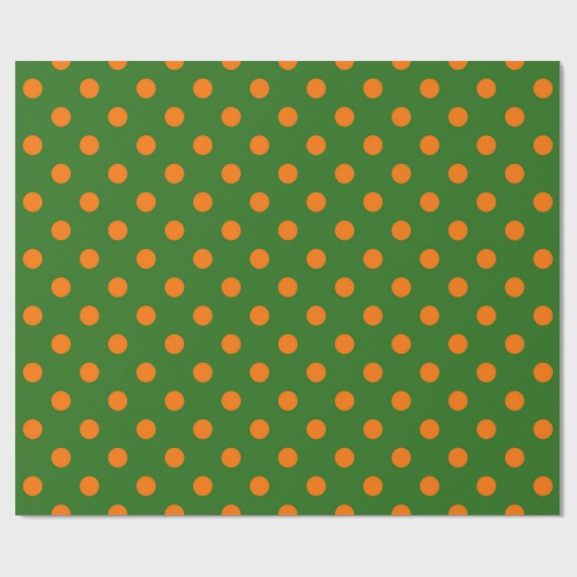 Papel De Regalo Orange On Green Polka Dots Pattern Design  (Superficie plana)