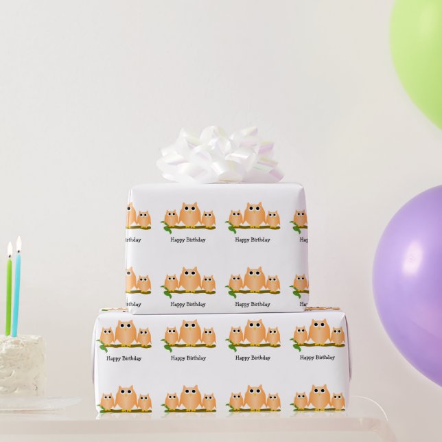 Papel De Regalo Orange Owls Design Birthday Gift (Regalos de fiesta)