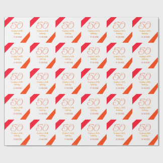 Papel De Regalo Orange red 50 birthday anniversary add name date p